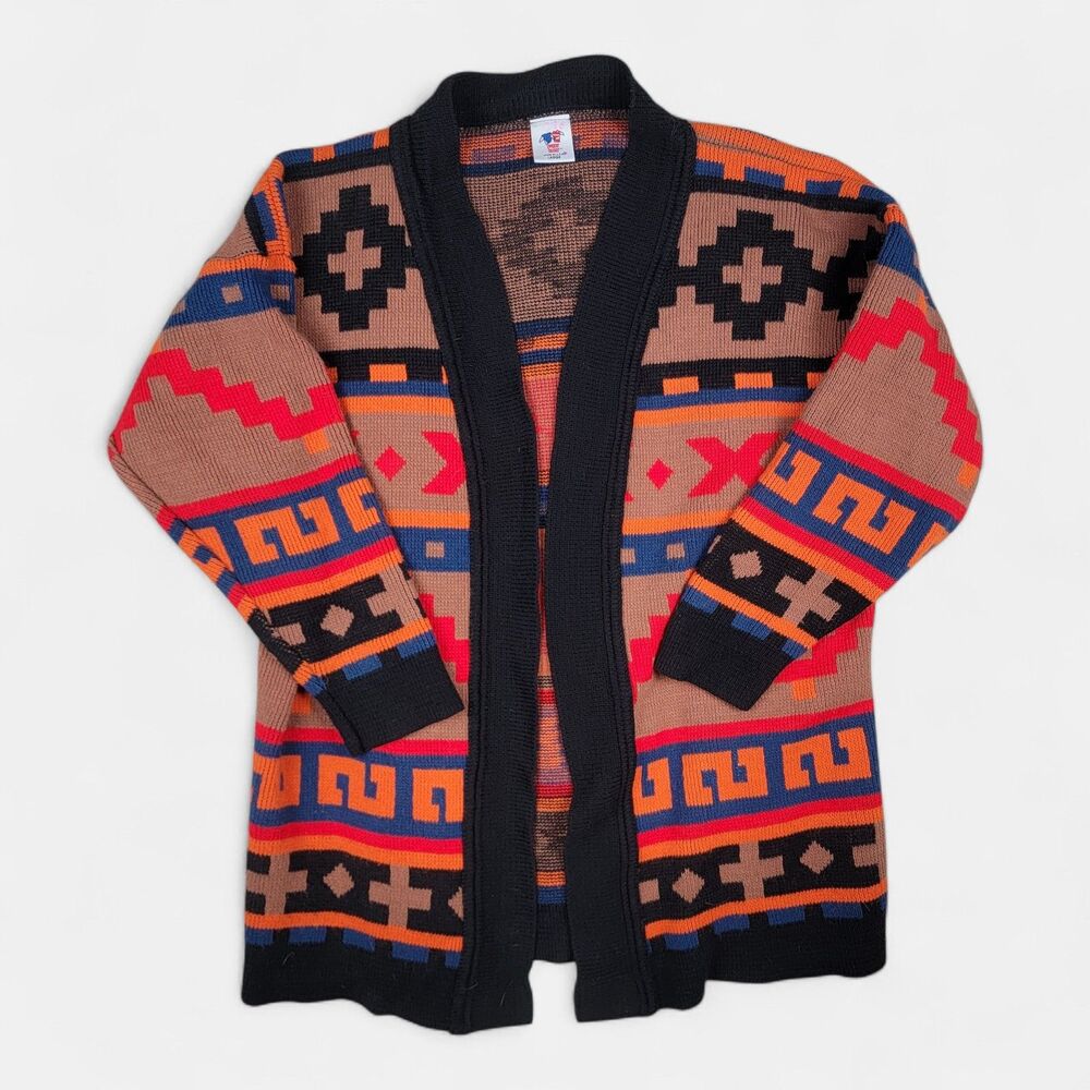 Vintage Sweater Bazaar Cardigan Women's L Southwestern Aztec 90s Made In USA